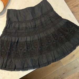 Sundance Linen Noonday To Nightfall Black Lace Midi Skirt